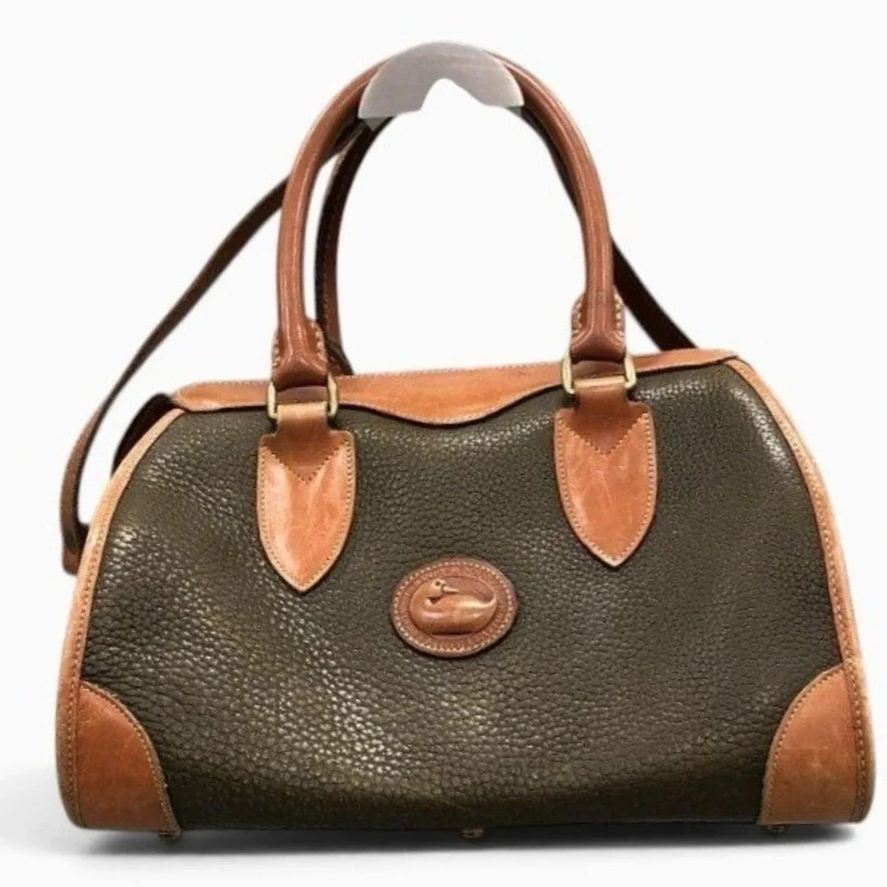 Vintage Dooney & Bourke AWL Leather Satchel Crossbody Bag Green USA Duck
